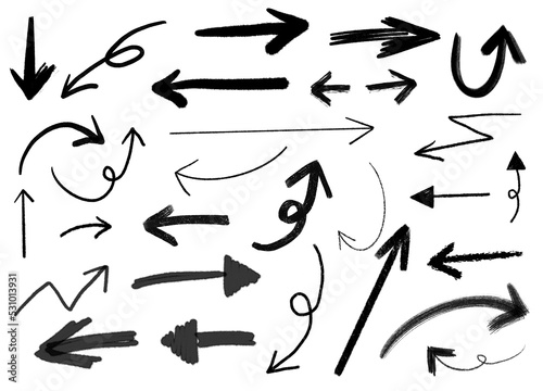 Black Arrows Doodle Sketch PNG Isolated Hand Drawn Arrow Set  photo