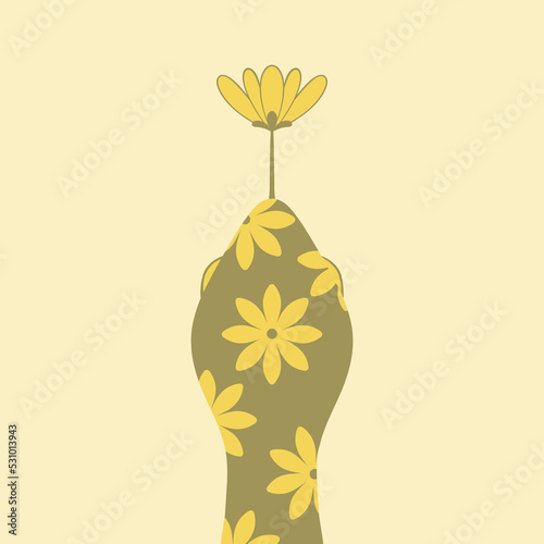 Cute snake with a flower. Illustration of a reptile with green and yellow color. Snake with a flower pattern.