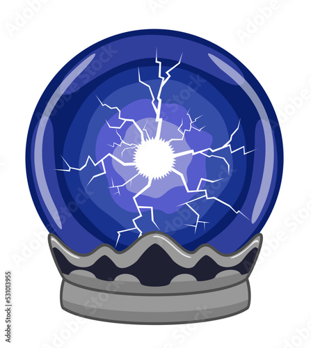 Shining crystal or plasma ball isolated on white background. Glowing magic sphere with light flashes effects. Magic and fortune teller web icon concept. Plasma ball vector background. For game design