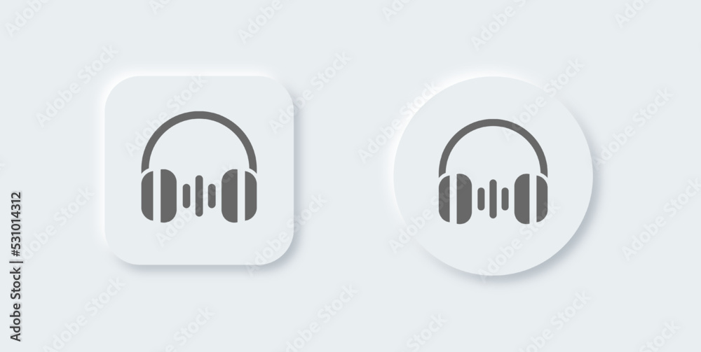 Headphone solid icon in neomorphic design style. Headset signs vector illustration. Headphone solid icon in neomorphic design style. Headset signs vector illustration.