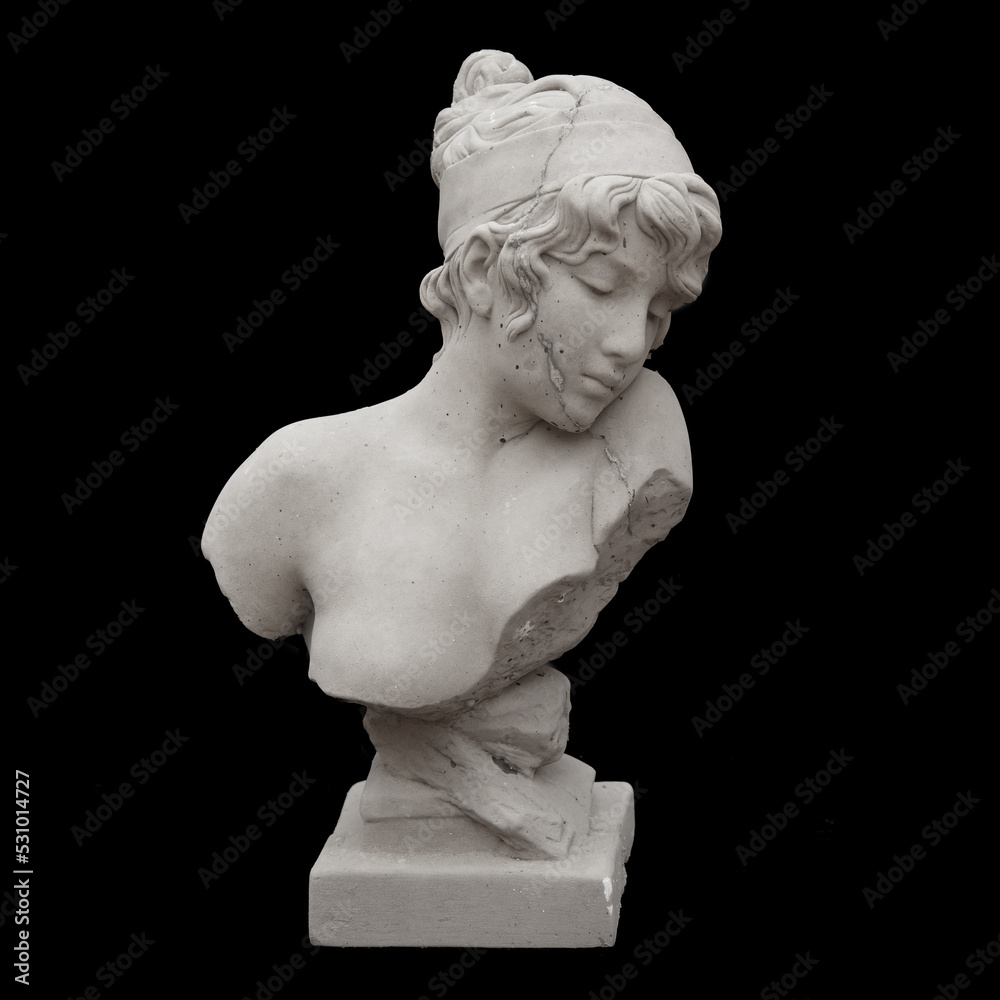 Naklejka premium plaster statue of an antique woman on a black background