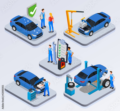 Car Service Isometric Compositions