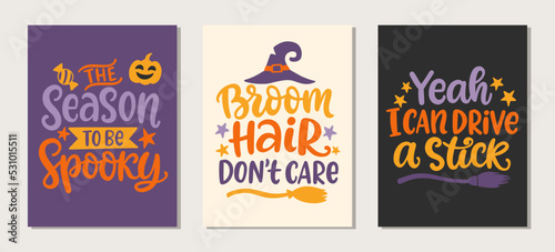 Set of Halloween Hand Drawn Cute Lettering phrases