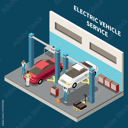 Electric Vehicle Service Isometric Background