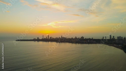 Drone shot of a Beautiful Evening Sunset at Marine Drive, Mumbai