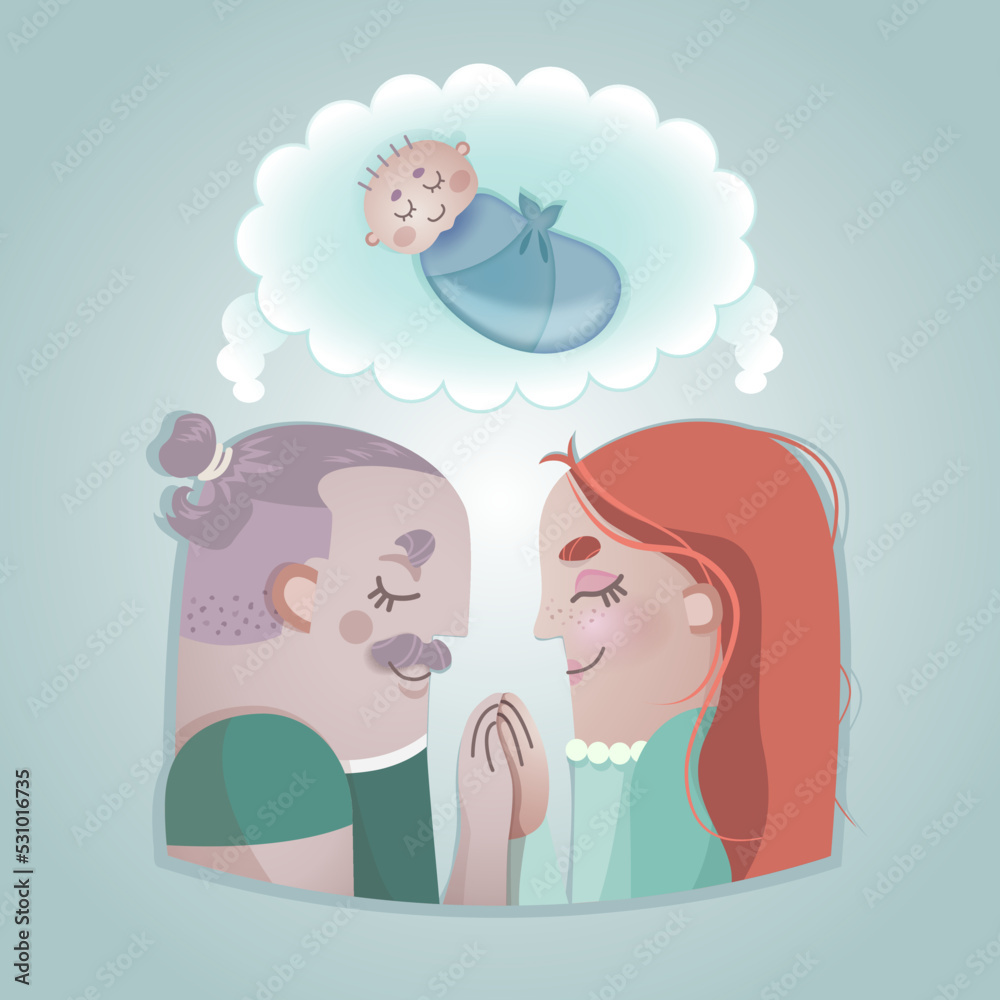 Couple is dreaming about baby boy and planning an healthy pregnancy. Family desicion about mother's fertility day and becoming parents. It's a boy!