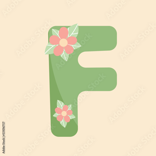 F letter for name decoration poscard print. Alphabetical ABC letter for greeting.
