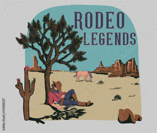 western cowboy in desert illustration with typography design