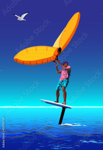 Man on Winfoil Board in ocean photo