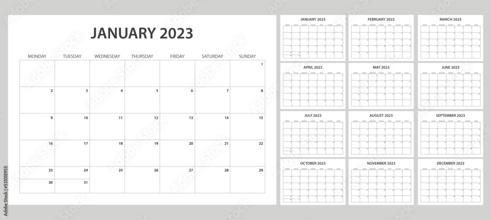 Simple set calendar 2023, modern and minimalist Simple set calendar 2023, modern and minimalist