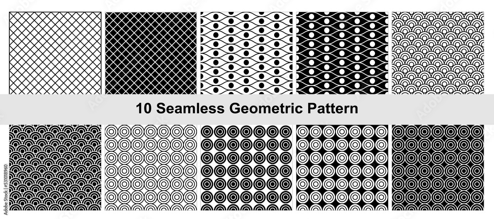 10 Geometric pattern in black white.