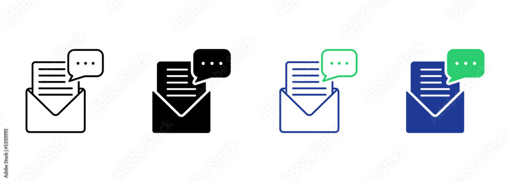 Open Paper Letter in Envelope Silhouette and Line Icon. Post Message Mail Pictogram. Web Email Document Send Newsletter Icon on White Background. Editable Stroke. Isolated Vector Illustration