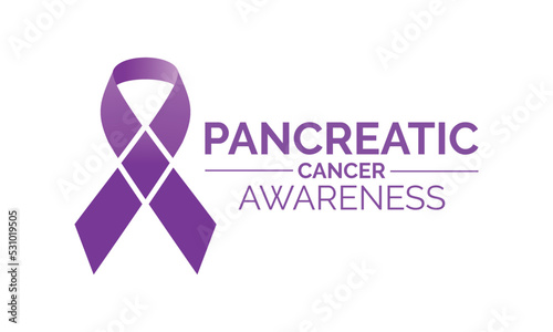 Awareness month for pancreatic cancer Purple ribbon realistic illustration with typography  November is Cancer Awareness Month. Vector