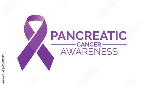 Awareness month for pancreatic cancer Purple ribbon realistic illustration with typography November is Cancer Awareness Month. Vector