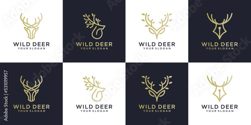 Canvastavla collection of deer head line drawing, deer head logo design in simple line style