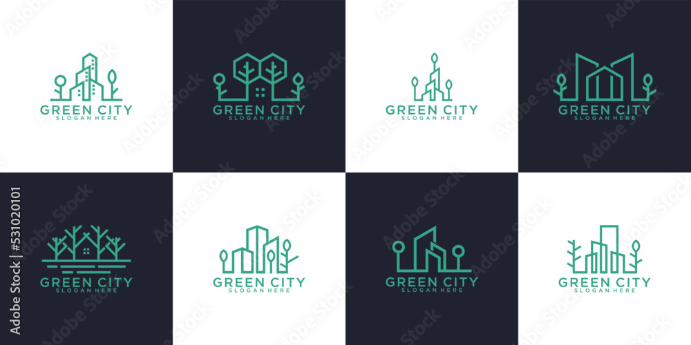 collection of green buildings, green city, greening the city, reforestation