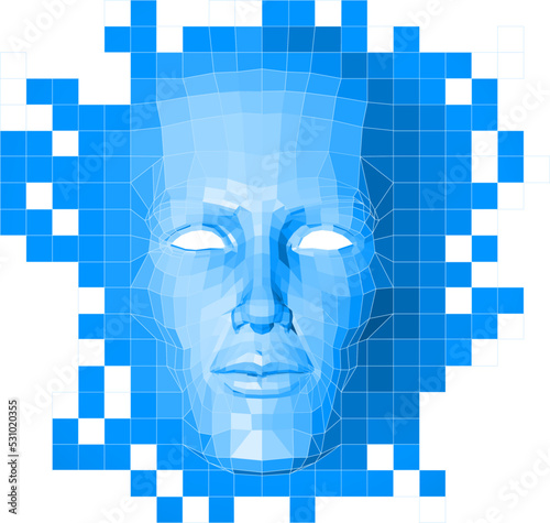 A face in wireframe 3d technology concept