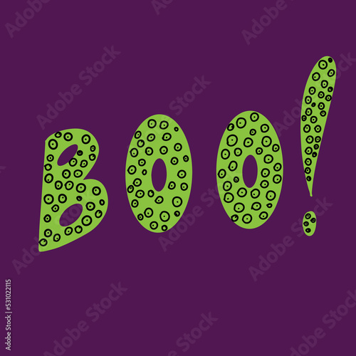 Lettering of the word "Boo!". Halloween celebration, party, leaflet, invitation. Flat vector illustration. 