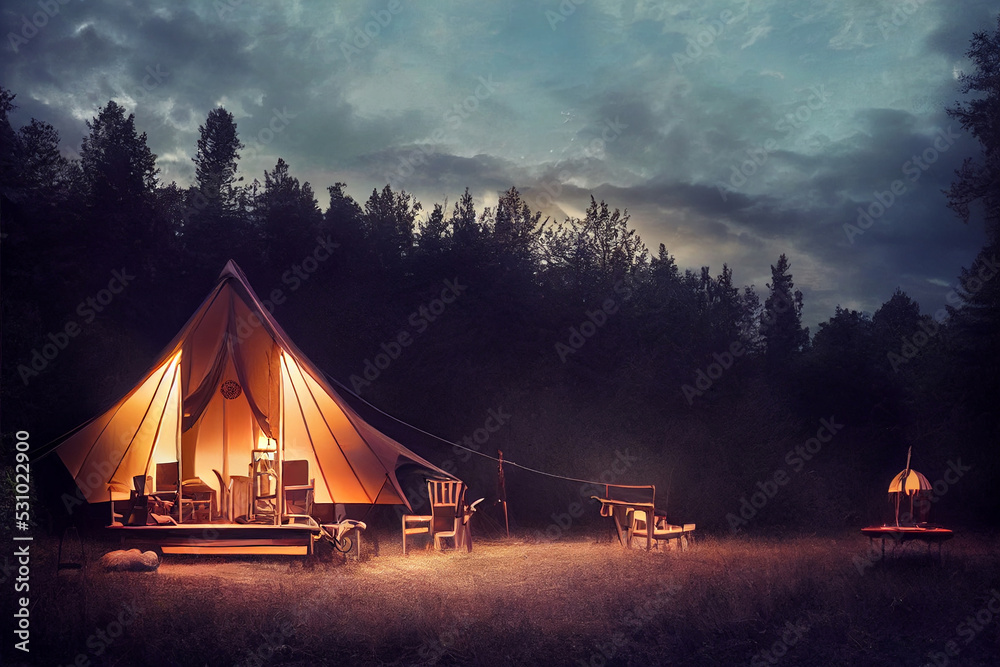 glamping. luxury glamorous camping. glamping in the beautiful countryside - obrazy, fototapety, plakaty 