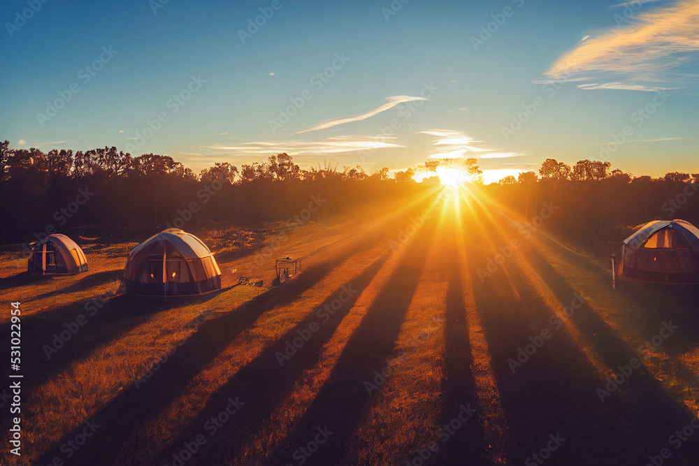 glamping. luxury glamorous camping. glamping in the beautiful countryside - obrazy, fototapety, plakaty 