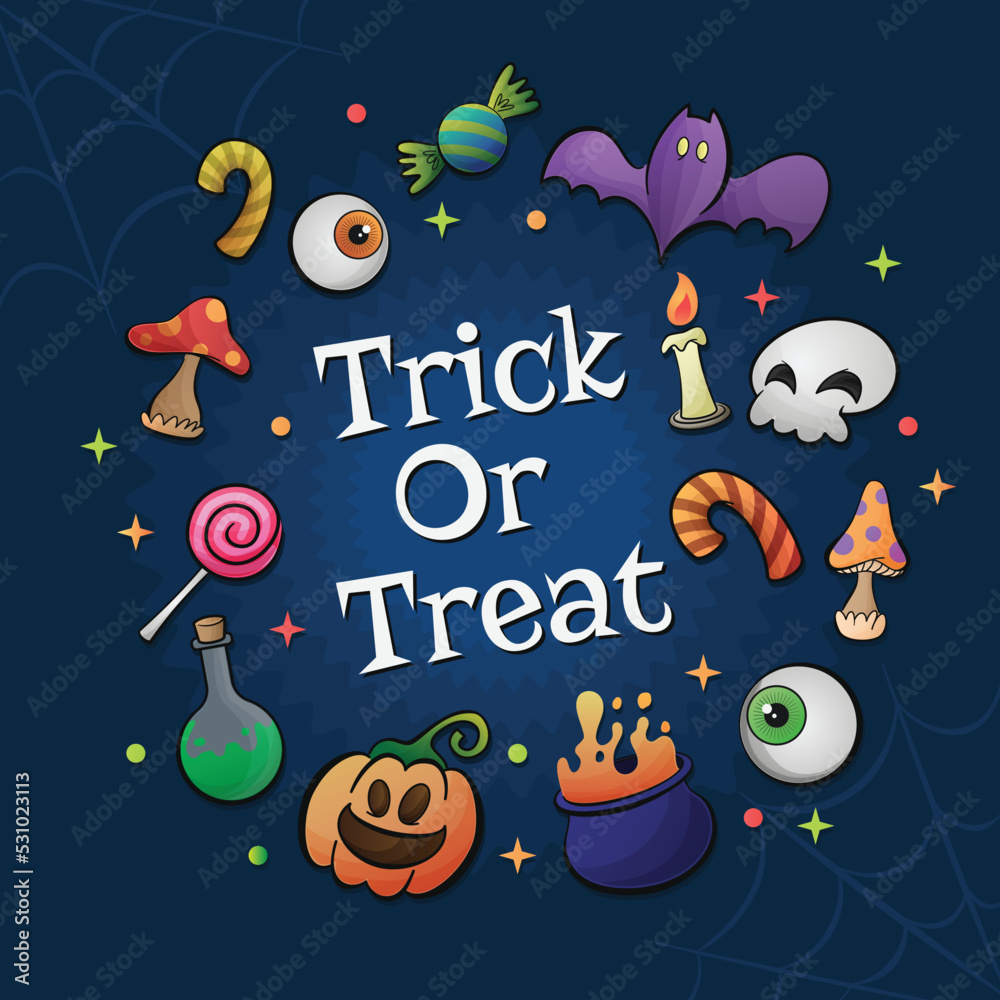 Halloween trick or treat cartoon hand drawn background illustration Halloween trick or treat cartoon hand drawn background illustration
