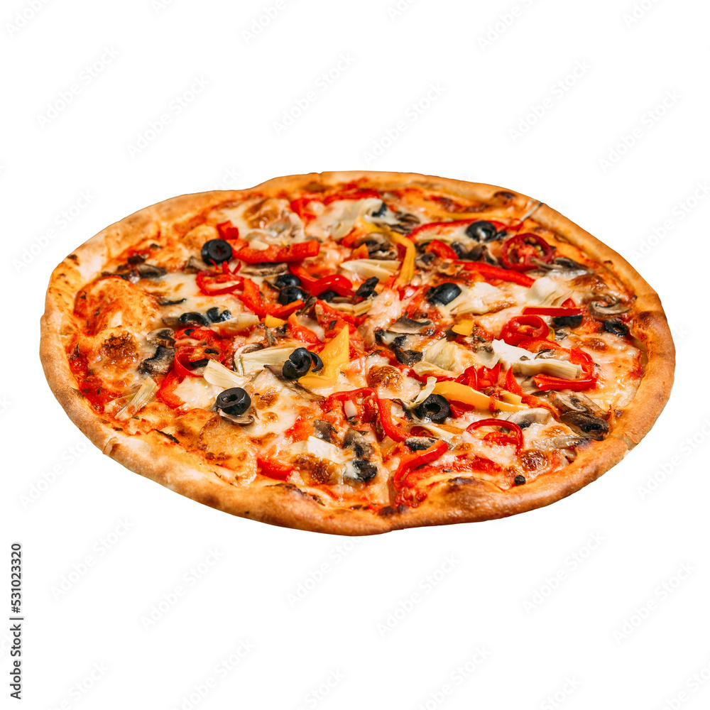 Pizza with mushrooms olives and vegetables