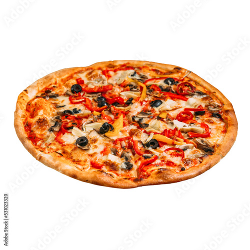 Pizza with mushrooms olives and vegetables