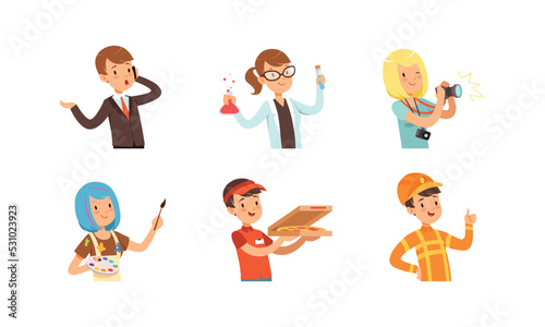 Cute Children Character Engaged in Different Profession and Occupation Vector Set