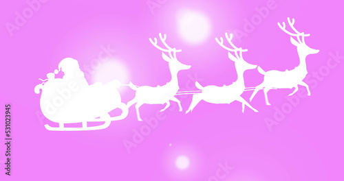 Image of santa sleigh over pink background
