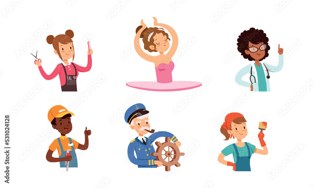 Cute Children Character Engaged in Different Profession and Occupation Vector Set