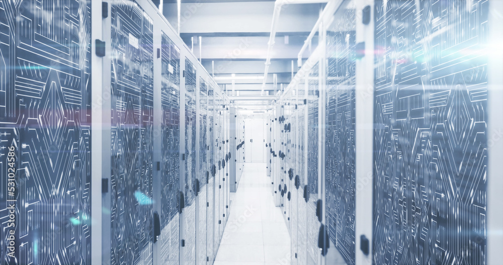 Obraz premium Image of digital data processing over server room