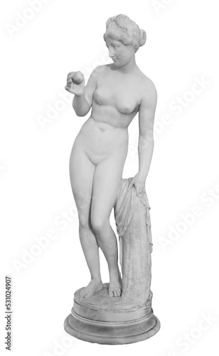 Ancient marble statue of a nude woman. Antique naked female sculpture. Sculpture isolated on white background