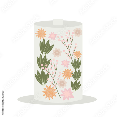 handmade paraffin scented candle with dried flowers for aromatherapy