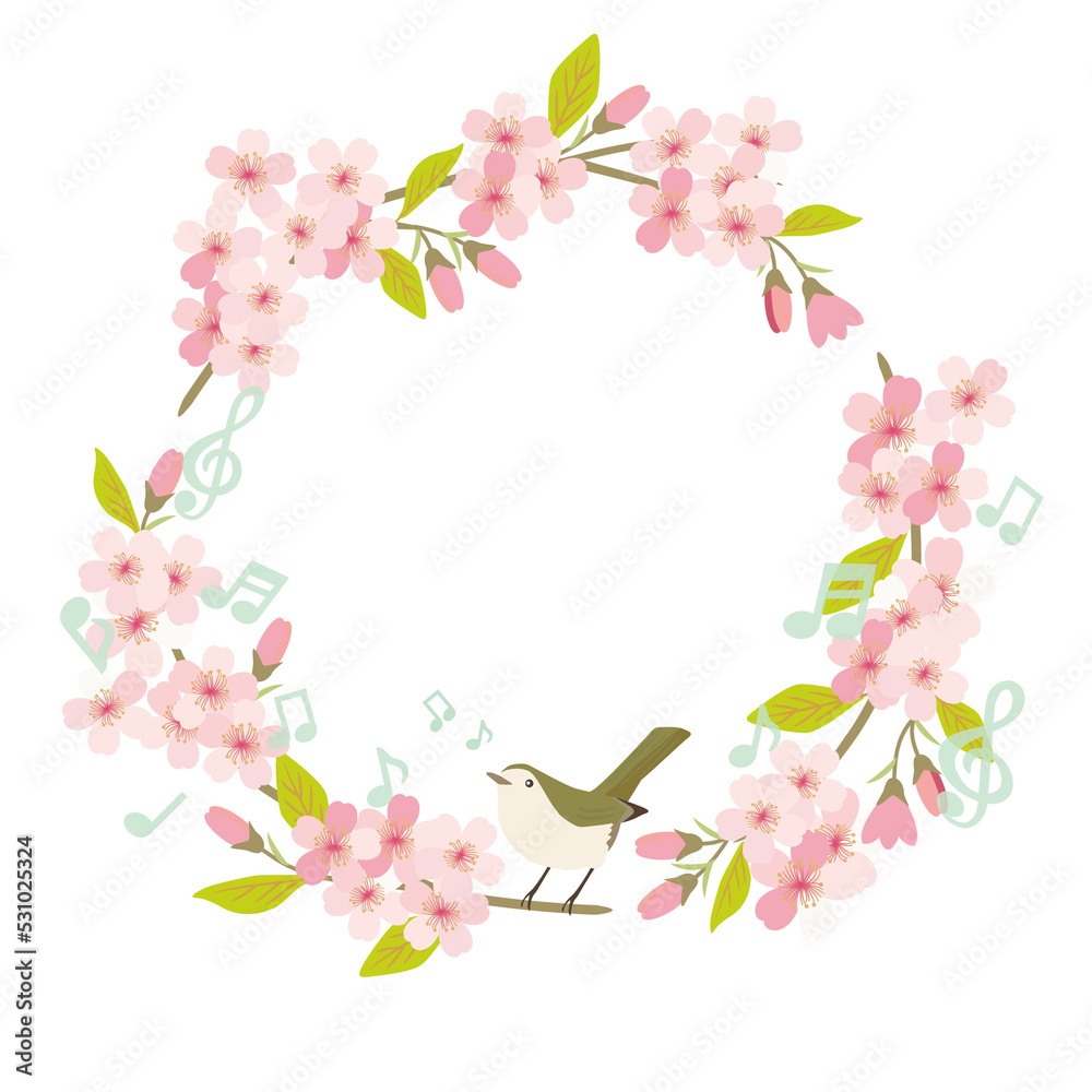 Cherry blossom flowers and bird background frame illustration