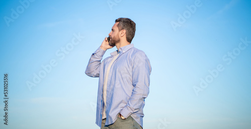 agile business of man talk on phone. man talking on smartphone. man communication talk