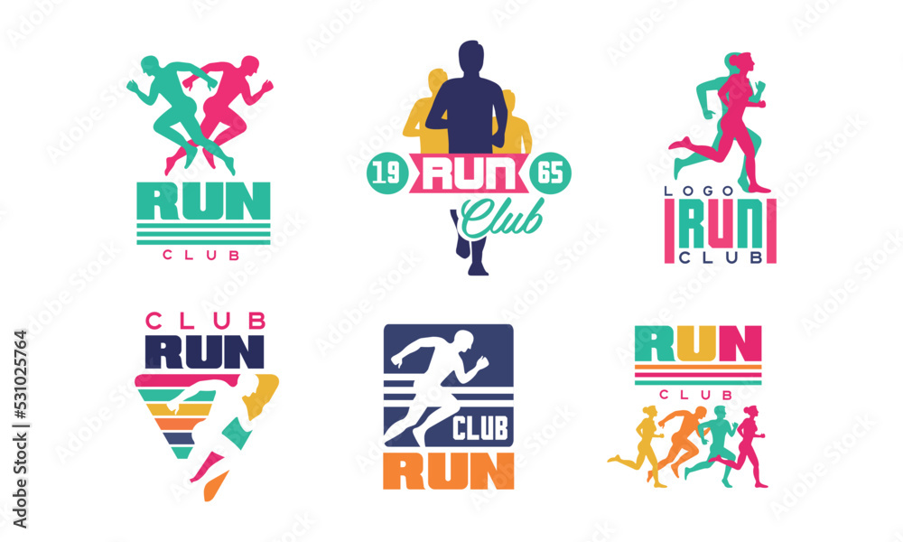 Run Sport Club Logo or Emblem for Athletic Tournament and Marathon Vector Set - obrazy, fototapety, plakaty 