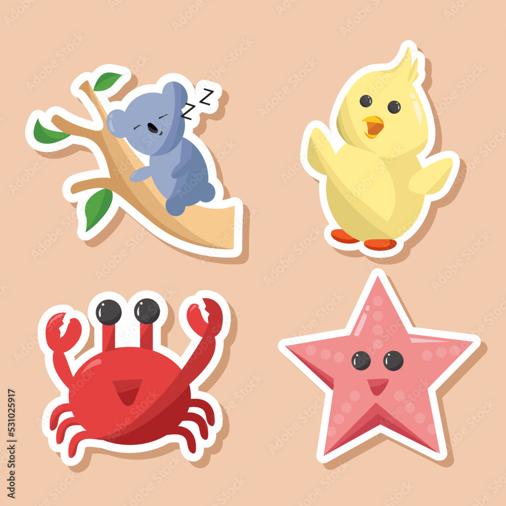 Naklejka premium Cute Animal Sticker Set Collection