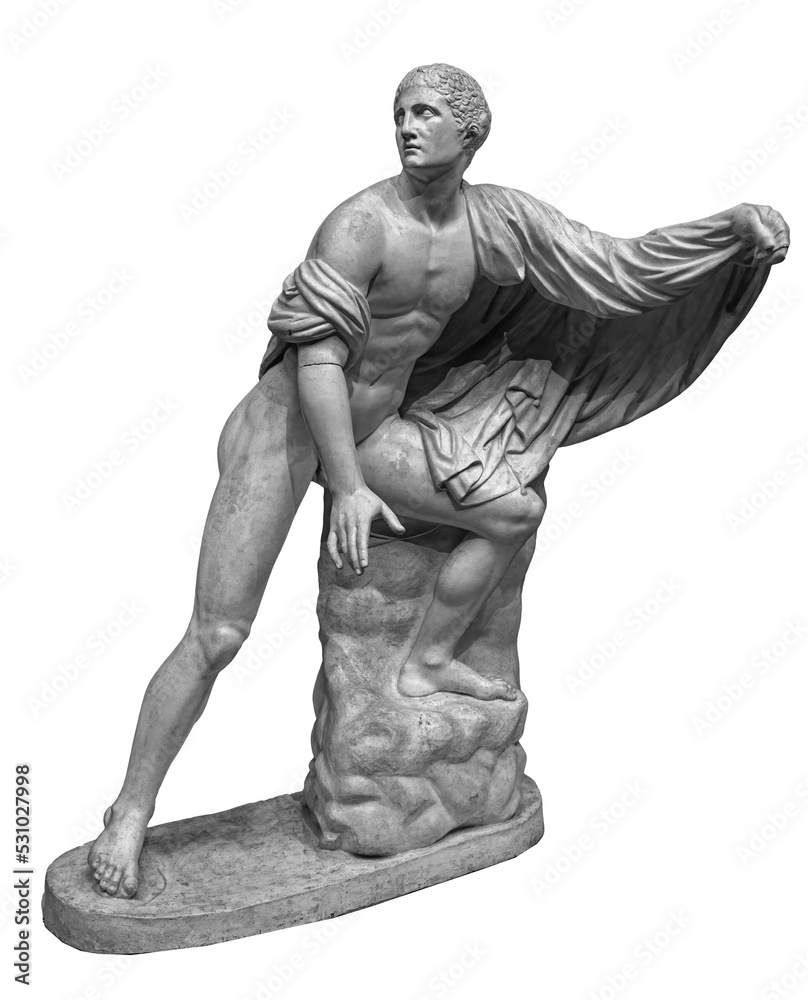 Ancient roman marble statue of a boy. Young man figure statue isolated ...