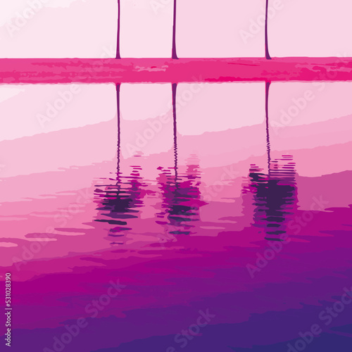 A vector illustration of a palm tree reflected in the water.