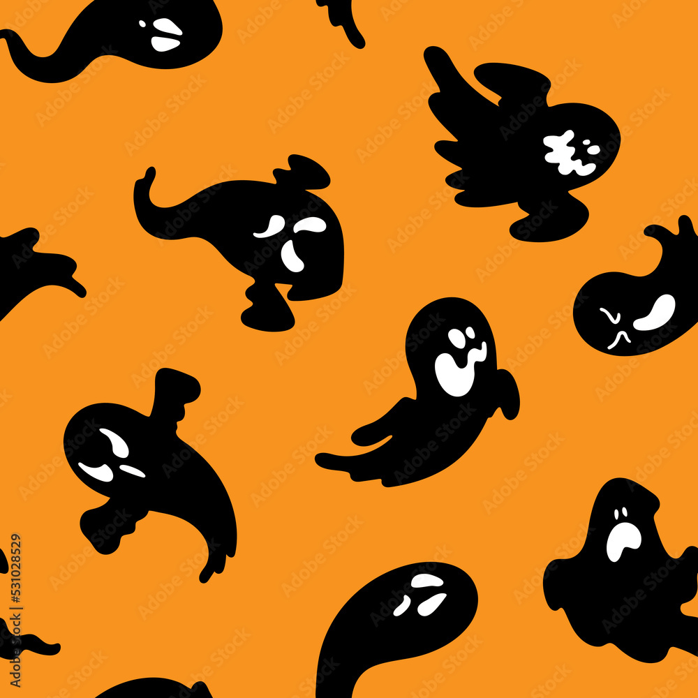 A pattern of ghosts. Doodles are ghosts. A Set of Ghostly Silhouettes for Halloween, A Collection of Ghostly Doodles