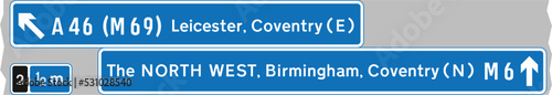 The panel with the inclined arrow indicates the destinations which can be reached by leaving the motorway at the next junction, The Highway Code Traffic Sign, Signs giving orders.