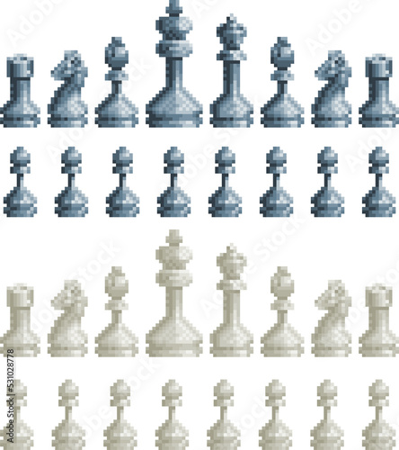Chess Pieces Set 8 Bit Pixel Video Game Art Icons