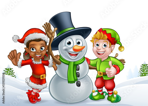 Cartoon Christmas Snowman a...