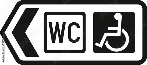 Direction to toilets with access for the disabled, The Highway Code Traffic Sign, Signs giving orders, Signs with red circles are mostly prohibitive. Plates below signs qualify their message.