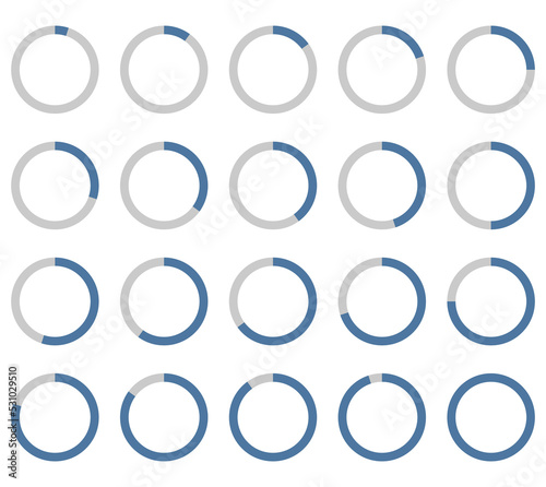 Circle loading bars. Progress, waiting or downloading symbols set. Infographic elements for website interface.