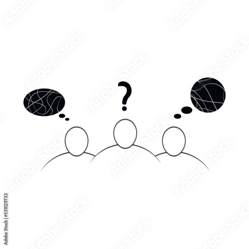 People brainstorm concept.  Mindness, processing thought.
Tangle and untangle, psychotherapy and psychology concept. Speech bubbles. Abstract doodle lines. Problems solution creative design concept.