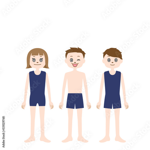 水着の男の子と女の子のイラスト・プライベートゾーン・性教育（白背景・ベクター・切り抜き）