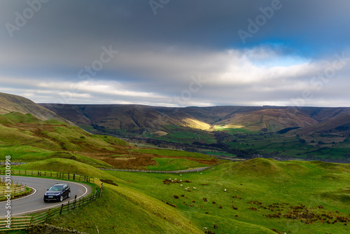 Driving over Mam Tor in the Peak District