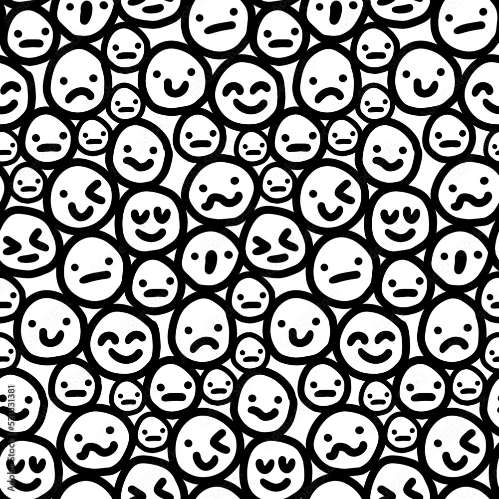Expressive emoji smile faces people crowd hand drawn seamless pattern Expressive emoji smile faces people crowd hand drawn seamless pattern