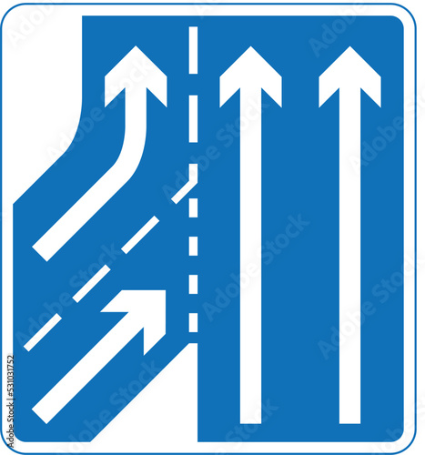 Additional traffic joining from left ahead. Traffic on main carriageway has priority over joining traffic from right hand lane of slip road, The Highway Code Traffic Sign, Signs giving orders, Signs